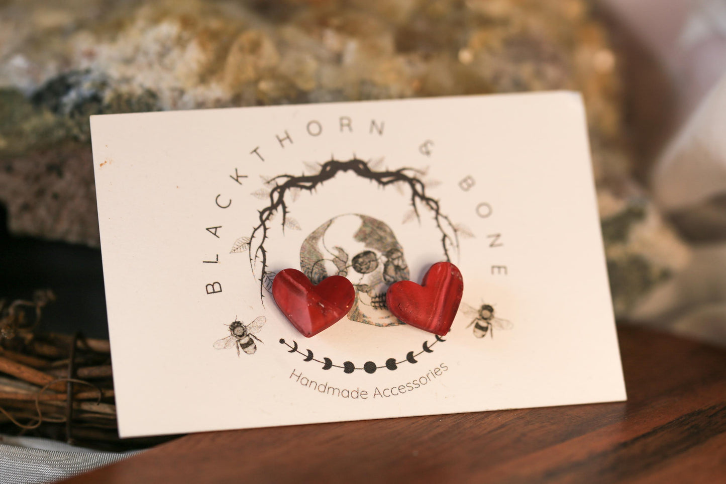 Dainty Red Love Heart Polymer Clay Stud Earrings