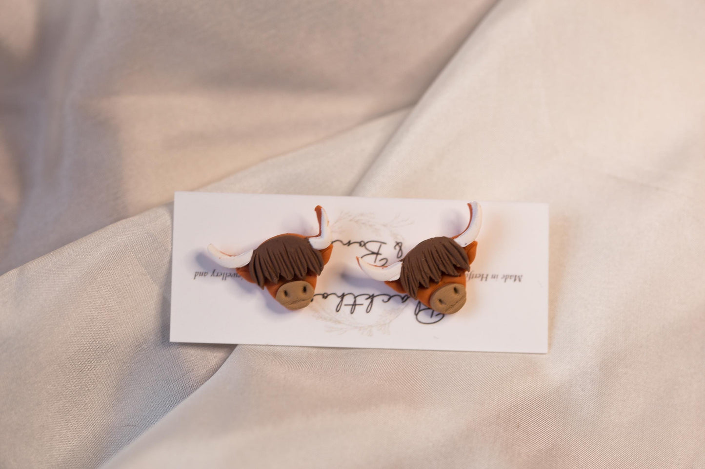 Handmade Highland Cow Studs